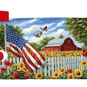 Patriotic Farmhouse Mailbox Cover with American Flag